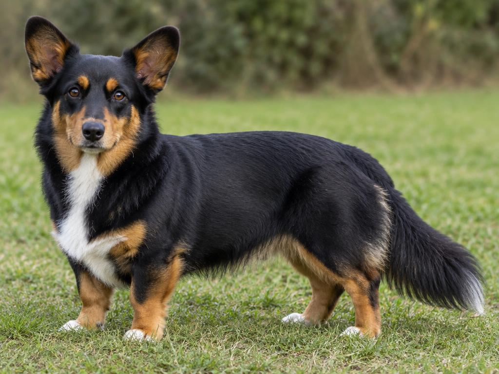 Cardigan Welsh Corgi negro con marcas fuego
